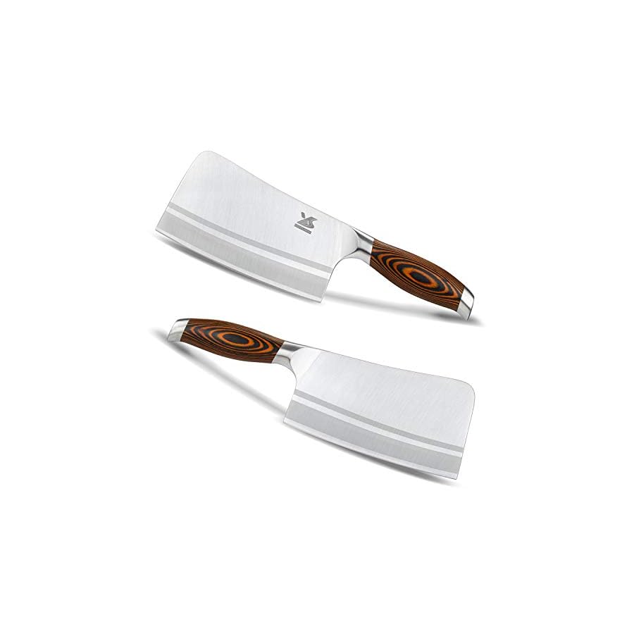 MSY BIGSUNNY 7Inch German Steel Bone Chopping Knife Cleaver Butcher Knife with Pakkawood Handle Multipurpose Use for Home Kitchen