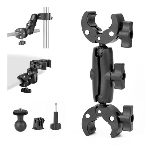 BRDRC Double Clamp Mount Umbrella Holder Camera Pole Bracket for Stroller Wheelchair Monitor Magic Socket Arm Desk Photo Studio Light Stand Photography Reflector Flag Cross Bar Accessories