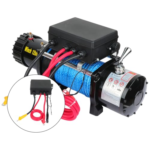 Winche eléctrico SCITOO 12000lbs 12V con cuerda sintética y control miniatura 6