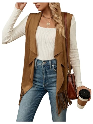Verdusa Women's Fringe Vest 70s Hippie Sleeveless Western Faux Suede Cardigan Outerwear