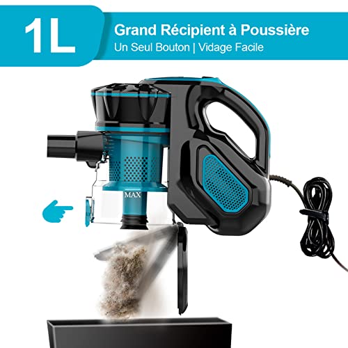 Aspirateur Balai Filaire, Aspirateur Balai avec Fil Puissant, 3 en 1 Aspirateur Vertical Filtre HEPA, 600W 18000Pa Aspirateur sans Sac avec 6m Long Câble, Léger Portable pour Maison Tapis Sol Dur – Image 4