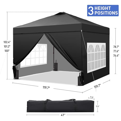 GDY 10x10 Pop Up Canopy Tent with 4 Sidewalls, Easy Set up, Outdoor Silver Coated Beach Gazebos, Carpas with 4 Sandbags, for Events, Parties,Camping. Black. - Image 2