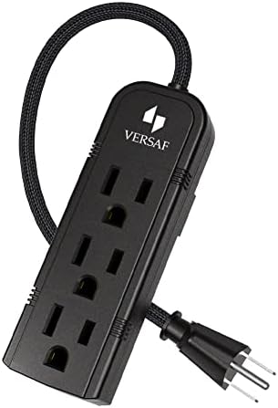 Power Strip 3 Prong Outlet - Slim Black 3 Grounded Outlets Heavy Duty Extension Power Cord Power Strip No Surge Protector with Wall Mount Hole Ideal for Home/Office(13A/125V/1625W/ETL Approved)