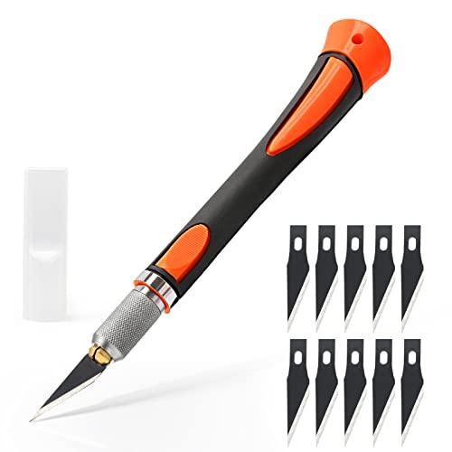EHDIS Cuter Manualidades Precision con 10 Cuchillas de Película de aceite, Cuter de Precisioncon con Mango de Goma, para Cortar y Tallar, Naranja