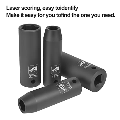 AAIN 15-Piece 1/2 Inch Drive Metric Deep Impact Socket Set，6-Point,10mm to 24mm, A029 - Thumbnail 4