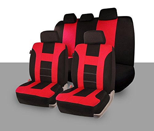 Zone Tech Universal Full Set of Car Seat Covers Racing Style- Red/Black
