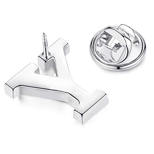 Image of HONEY BEAR Initial Alphabet Letter Lapel Pins Collar Badge Brooches for Mens /Womens Shirt Dress Decoration Silver