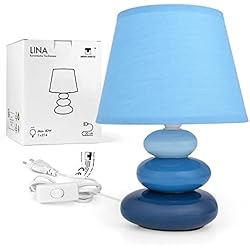 Lamparas De Mesita De Noche Azul Lámpara de mesa ´´Lina´´ (azul) lámpara de mesa con pantalla de tela, compatible con LED, E14, 230V lámpara de mesa de cerámica, lámpara de noche, lámpara de sofá, lámparas de alféizar