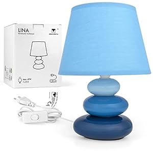 Urban Lifestyle Lámpara de mesa Lina (azul) lámpara de mesa con pantalla de tela, compatible con LED, E14, 230V lámpara de mesa de cerámica, lámpara de noche, lámpara de sofá, lámparas de alféizar
