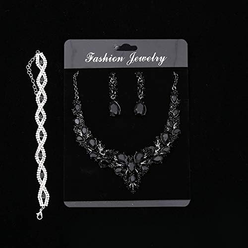 Miniatura 6 de Juego de joyas de novia con diamantes de imitación para mujer, collar de cristal, aretes y pulsera, color plateado, regalos de dama de honor para
