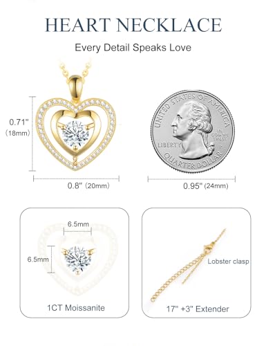 Moissanite Necklaces for Women, Heart Pendant Necklace Anniversary Birthday Gift for Her, S925 Silver Jewelry for Wife Girlfriend Mom3