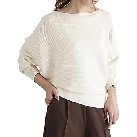 vrbabies Boat Neck Batwing Long Sleeves Dolman Knit Pullover Sweater Tops for Women White Cover