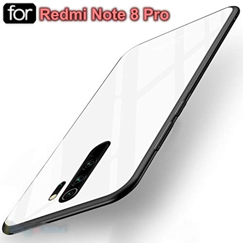 Ron® Tempered Glass Back Cover with Soft Edge TPU Full Protective Case Cover for Xiaomi Redmi Note 8 Pro (Xiaomi Redmi Note 8 Pro, White Glass)