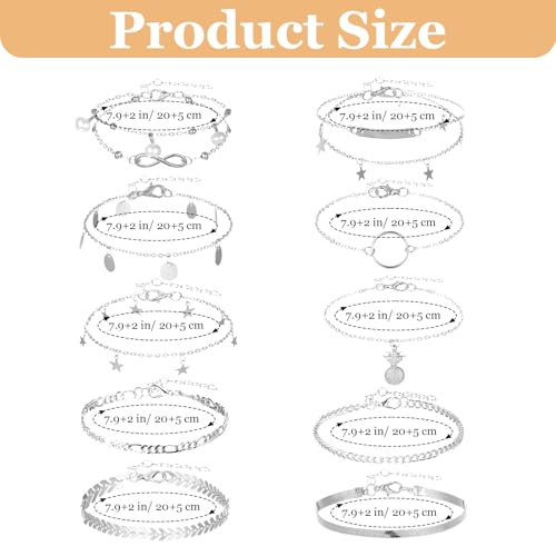Image of 12pcs Gold /Silver Ankle Bracelets for Women Layered Waterproof 14k Cuban Link Chain Anklets Set Adjustable Dainty Summer Beach Gold Accessories Boho Bracelet Jewelry