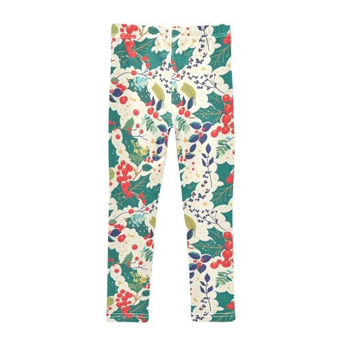 KLL Christmas Holly Berries Little Girls Active Leggings Comfortable High Waisted Workout Pants Exercise2