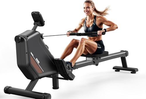 MettleMatic Máquina de remo para el hogar, máquina de remo con 16 niveles de resistencia magnética, hasta 300 Newton, remo Bluetooth, 150 kg de capacidad de carga, 2 años de garantía