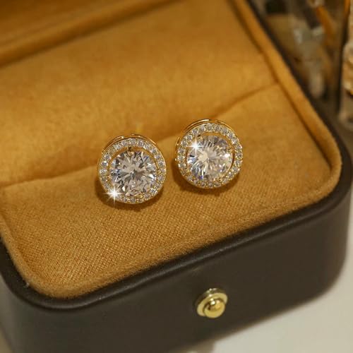 Circonita blanca de brillo radiante en pendientes redondos estilo oro amarillo 4