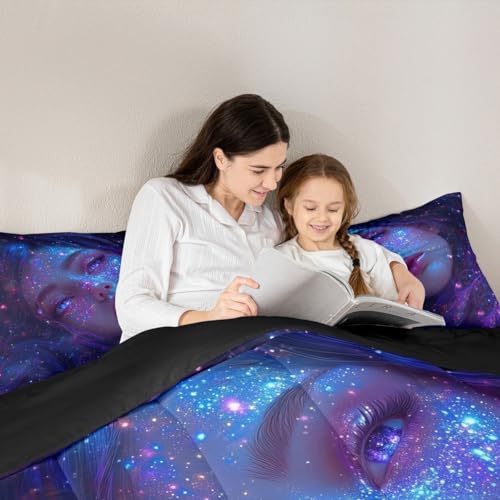 Image of Erosebridal 3D Japanese Girl Comforter Set with Glitter Stars Decorations Galaxy Bedding Full Size 3 Pieces Anime Decor Down Comforter, Fashion Anime Gifts for Girls Duvet Set with 2 Pillowcases