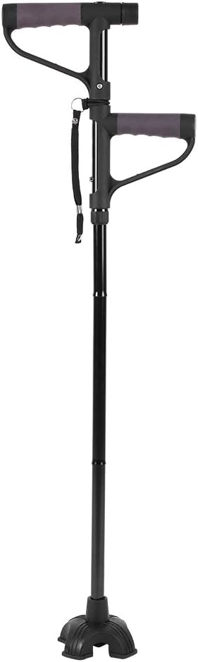 Walking Stick - Folding Cane Retractable Collapsible Anti-slip Double T-handle Walking Stick Portable Cane Walking Aid Retractable Mobility Aid, Adjustable 4 High Level with LED Light