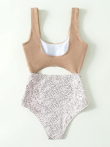 Makemechic Women's Dalmatian Print Sleeveless Cut Out High Waist One Piece Swimsuit Bathing Suit Multicolored L #TOP1