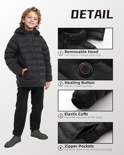 Kids Heated Jacket,Boys Girls Lightweight Electric Heated Coat for Child with 5V Battery Pack4
