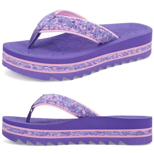 Image of ONCAI Flip Flops for Women, Fashion Printed Platform Sandals Woman with Arch Support Yoga Mat Cushion, Lightweight Summer Beach Outdoor Chunky Non-Slip Rubber Soles US Size 5-11