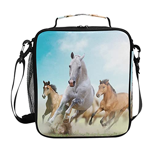 ALAZA Horses Lunch Box Desert Horse Insulated Lunch Bag Girls Lunch Cooler Bag Tote Freezable Shoulder Strap Lunchbox Thermal Meal Tote Kit for Girls School Picnic