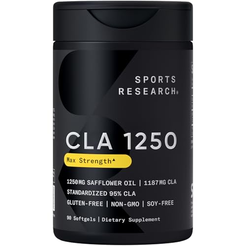 Sports Research CLA - 1250mg with Active Conjugated Linoleic Acid for Men and Women | Non-GMO, Soy & Gluten Free - 95% (90 Softgels)