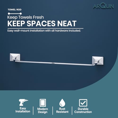 Image of ARQUIN ARQUIN Round 304 Stainless Steel 24 Inch Towel Rod | Towel Rack for Bathroom | Towel Bar Hanger Stand | Bathroom Accessories Set | Silver with Chrome Finish | 15 kg Load Capacity Vento