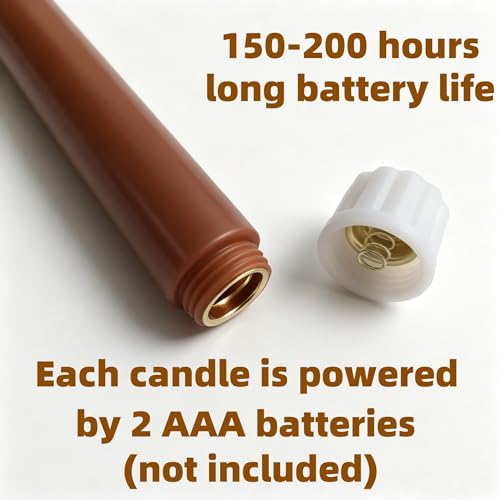 Image of Brown Flameless Taper Candles with Remote, Flickering Battery LED Candlesticks Fall Decor Set of 4