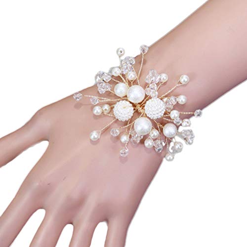 Amosfun Fille demoiselle corsage de poignet corsage mariage mariée main fleur poignet fleur avec perle poignet corsages pour blanc mariage fleurs accessoires