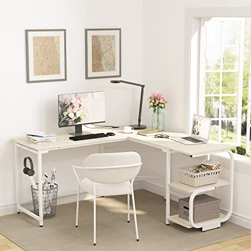 Merronix L Shaped Office Desk, Modern Reversible L Gaming Desk For Home Office, Spacious Desktop Corner Computer Desk, Beige #TOP1