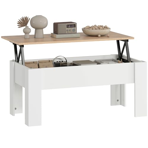HOMCOM Lift Top Coffee Table with Hidden Storage Compartment, Lift Tabletop Pop-Up Center Table for Living Room