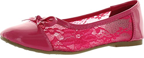 Jelly Beans Poss Kid's Big Girl Fashion Mesh Bow Ballet Flat Shoes,Fuchsia,2