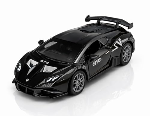 Image of 1:36 Scale Lamborghini Huracan STO Die-Cast Toy Car - Alloy Pull Back Vehicle with Openable Doors, Realistic Detailing Sports Car Model for Kids, Boys & Collectors (Black)