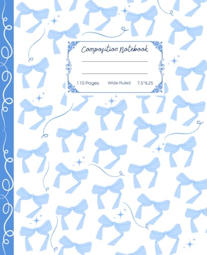 Super Cute Preppy Aesthetic Composition Notebook Pastel Blue & White Coquette Bows: Wide Ruled Journal for All Ages (Girls, Kids, Teens) Y2K Cool Girly School Supply . image 2