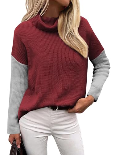 Image of Zeagoo Womens Turtleneck Sweater Fall Fashion 2025 Long Sleeve Chunky Knitted Pullover Color Block Trendy Jumper Top