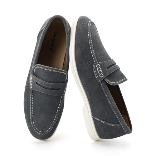 Image of Meijiana Men's Genuine Leather Loafers Slip-On Moccasins Suede Dress Shoes, Lightweight and Breathable with Rubber Sole Stylish Mens Loafers