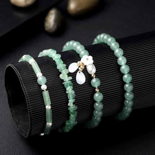 4 Pcs Jade Bracelet for Women Good Luck Wealth Green Aventurine Bracelet 8 mm Stretch Dongling Jade Beaded Spiritual Gift3