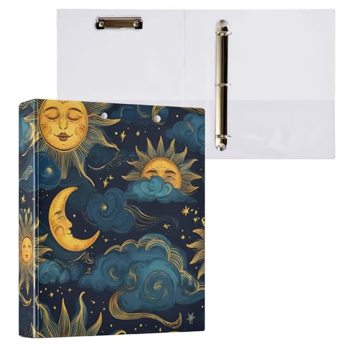 Image of Moon Sun Galaxy Astrology 3 Ring Binder with 2 Interior Pockets 1.5 inch Binders 3 Ring Heavy Duty Fit 8.5 inch x 11 inch Letter Size for Office School, 2 Pack