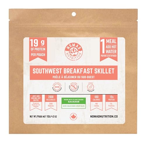 Nomad Nutrition Southwest Breakfast Skillet | Instant Freeze Dried Backpacking & Camping Food | Plant-Based, Non-GMO Hiking Meals with High-Energy, Vegan, Gluten-Free | 112g – 1 Pack