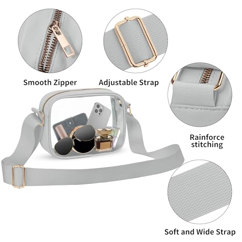 Image of VOROLO Stadium Approved Clear Crossbody Bag,Small See Through Purse Handbag with Adjustable Shoulder Strap for Sports Gray