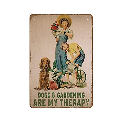 Blechschild mit Aufschrift "Dogs and Gardening are My Therapy Gift for Dog Mom Gardener", für Bar, Pub, Vintage, Retro, Wanddekoration, Heimgruppe, Veranda, Metallschild, Lobby, Metallschild, Gebet,