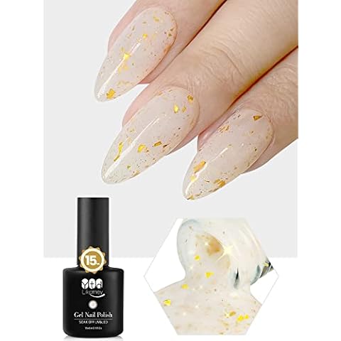 YTD Likomey Milchig Weiß mit Blattgol UV Gellack Nagellack Gel Cover