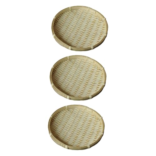 OUNONA 3Pcs Woven Food Plate Dessert Display Basket for Snacks Tray for Home Decor and Kitchen Storage