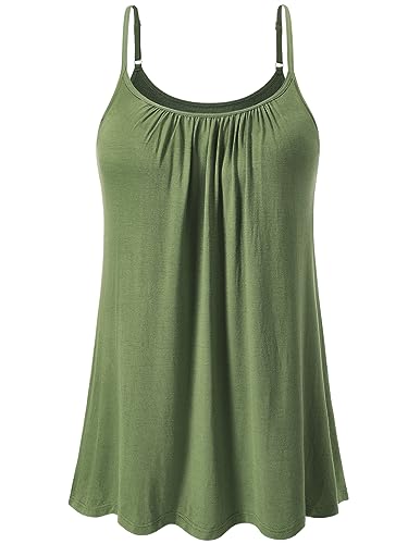 Image of Air Curvey Camisole for Women Bulid in Bra Casual Flowy Cami Adjustable Spaghetti Strap Tank Top Pleated Loose Fit S-XXXXL
