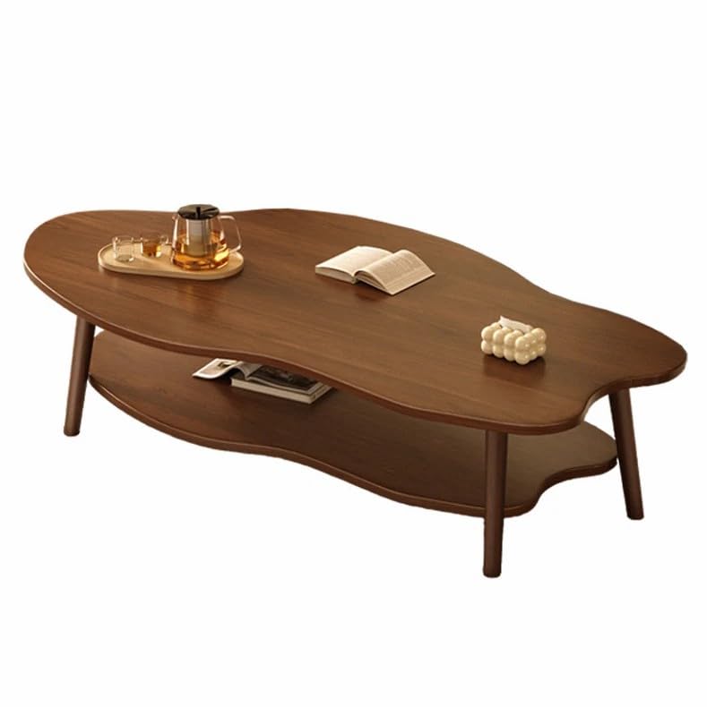 sanjianke-fs Coffee Table Cloud Tea Table for Living Room, 2 Layer Coffee Table Cloud Tea Table Modern Living Room Desk W/Storage Shelf, (Brown)