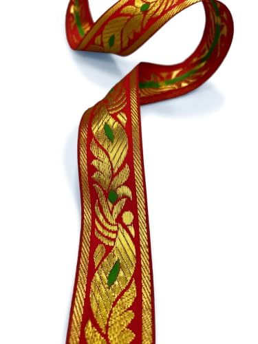 Image of Banarasi Silk Border Lace for Saree, Dupatta, Lehenga, Suit, Blouse & Home Furnishing, Crafting DIY (Royal Vine, 9 Meters x 2.25 Inch)