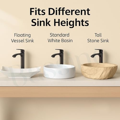 Image of BASSINO Brass Table Top Wash Basin Tap /Stylish Extended Tall Body Pillar Cock /Faucet for Smooth Operation /Long Pillar Cock- 12 inch (Black)