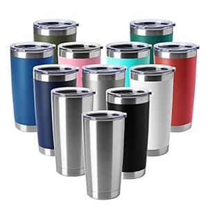 HASLE OUTFITTERS 20oz Tumblers Stainless Steel Mugs with Lid Double Wall Vacuum Insulated Coffee Cups for Cold & Hot Drinks (20oz-Mix, 12 Pack)